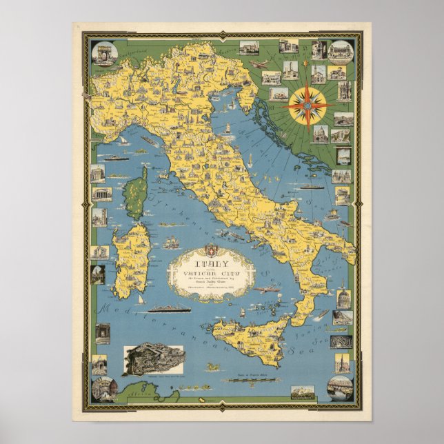 Affiche Map of Italy with Vatican (Devant)
