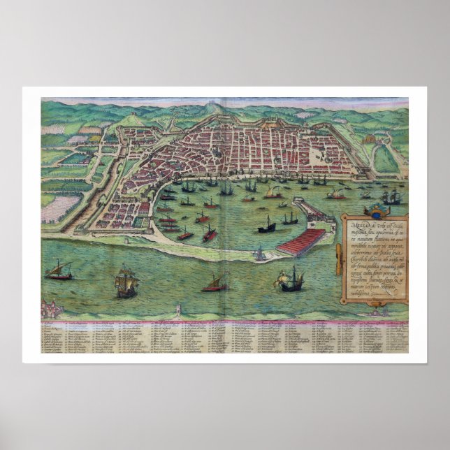Affiche Map of Messina, from 'Civitates Orbis Terrarum' by (Devant)