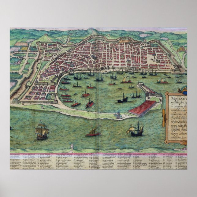 Affiche Map of Messina, from 'Civitates Orbis Terrarum' by (Devant)