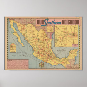 Affiche Map of Mexico - "Our Southern Neighbor"