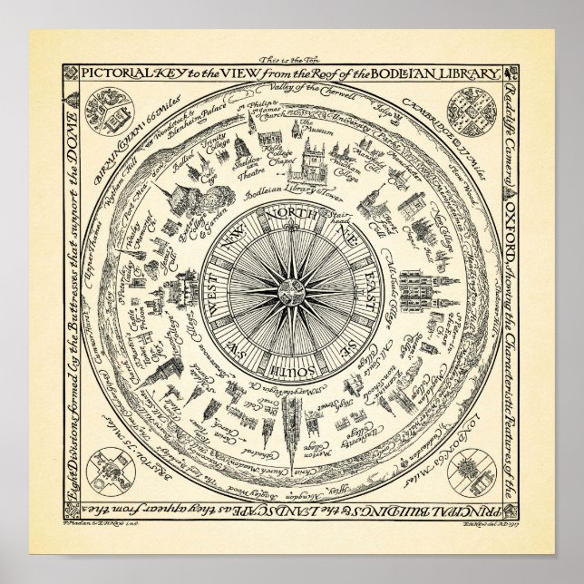 Affiche Map of Oxford view from the Bodleian (Devant)