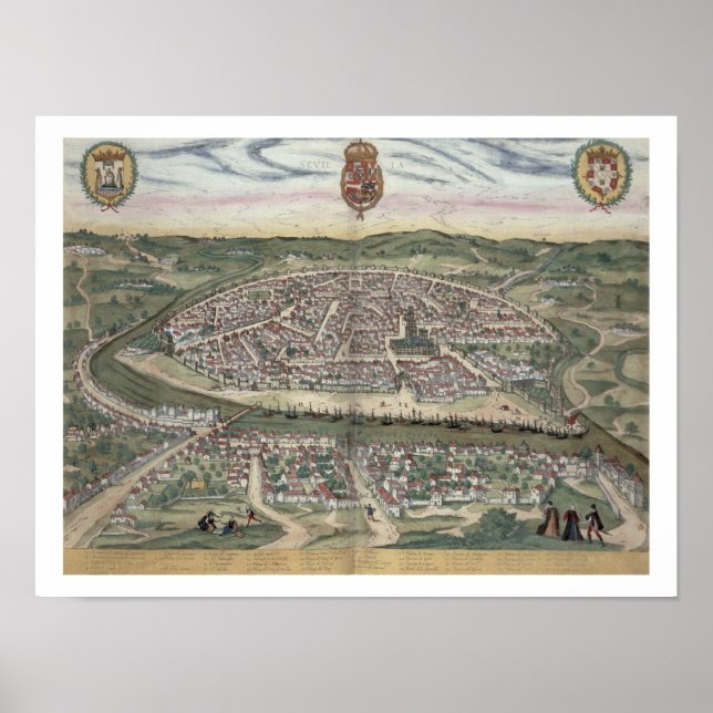Affiche Map of Seville, from 'Civitates Orbis Terrarum' by (Devant)