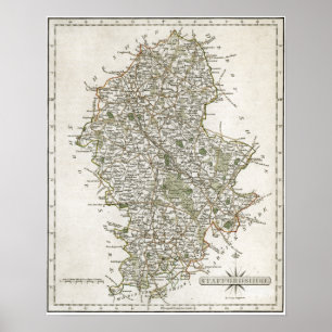 AFFICHE MAP OF STAFFORDSHIRE 1793