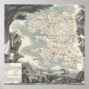 Affiche Map of the French Department of Finistere