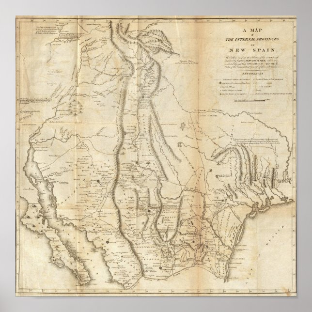 Affiche Map of The Internal Provinces of New Spain (Devant)