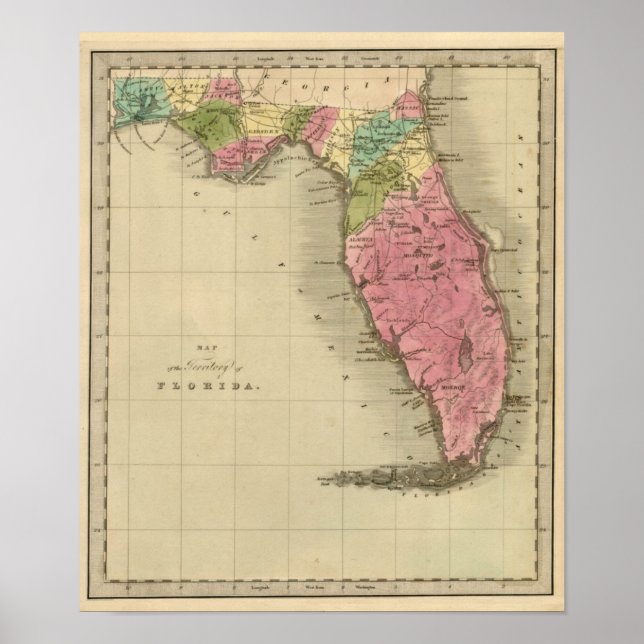Affiche Map of the Territory of Florida 1842 (Devant)
