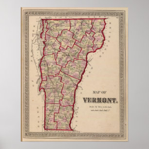 Affiche Map of Vermont