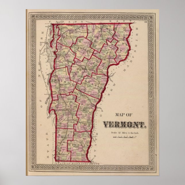 Affiche Map of Vermont (Devant)