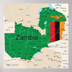 Affiche Map Of Zambia