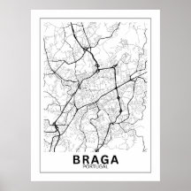Mapa Da Cidade Braga Estilo Linha Clássico