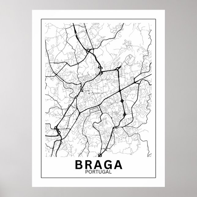 Affiche Mapa Da Cidade Braga Estilo Linha Clássico (Devant)