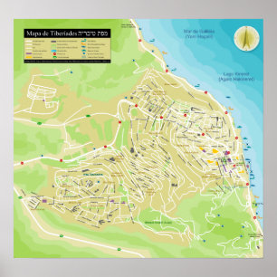 Affiche Mapa da cidade de Tiberíades na Galileia em Israel