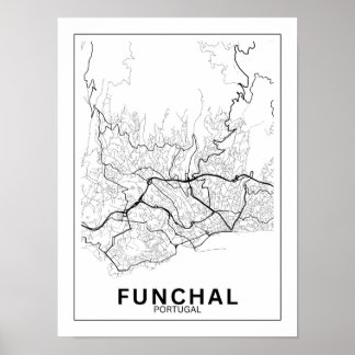 Affiche Mapa Da Cidade Funchal Estilo Linhas Clássico