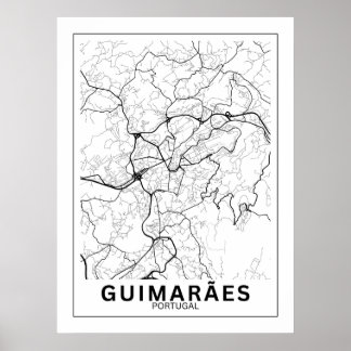 Affiche Mapa Da Cidade Guimarães Estilo Linha Clássico