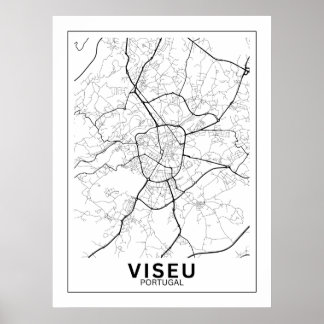 Affiche Mapa Da Cidade Viseu Estilo Linha Clássico