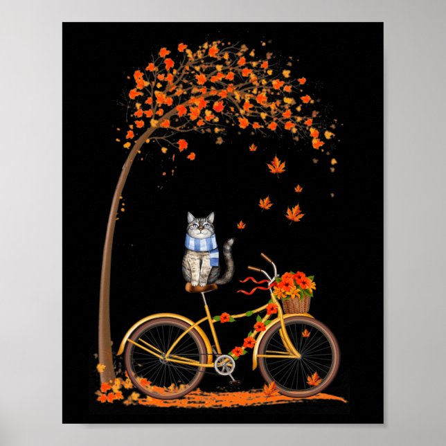 Affiche Maple Cat Bike Leaf Automne Bonjour Automne Amusan (Devant)