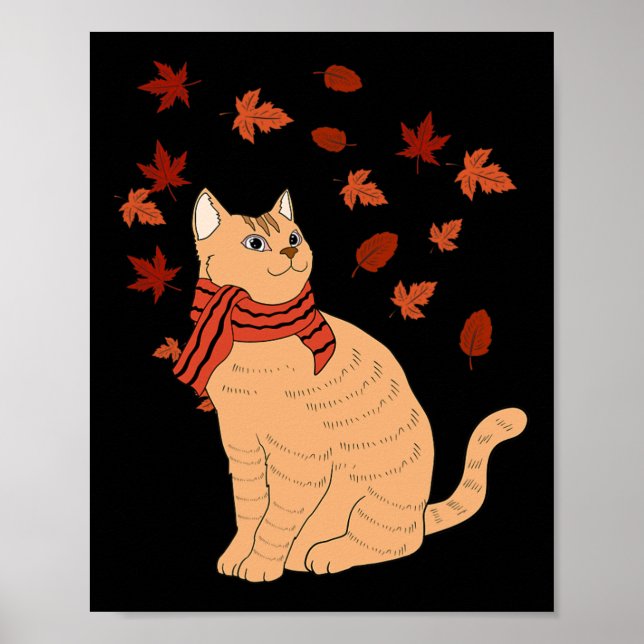 Affiche Maple Cat Leaf Automne Bonjour Automne Automne Fun (Devant)