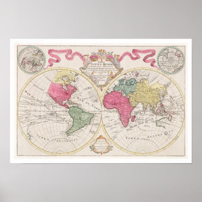 AFFICHE "MAPPA TOTIUS MUNDI" 1682 PAR GUILIELMUM DE L'ISLE (Devant)