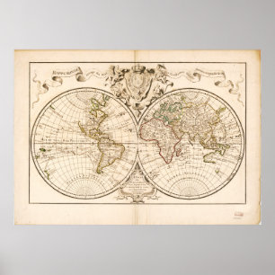 Affiche Mappemonde a l'usage du roy (World Map from 1720)