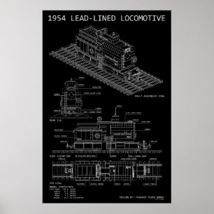 Affiche Maquette MOC de plan de locomotive à revêtement de