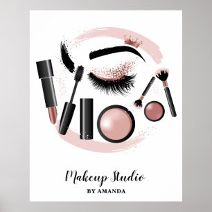 Affiche Maquillage Artiste Lashes Mascara Lipstick Rose Or