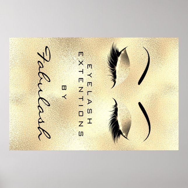 Affiche Maquillage Beauté Salon Nom Gold Glam Lux Eyebrows (Devant)