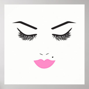 Affiche Maquillage Beauté Visage Cils & Lèvres Roses Chic