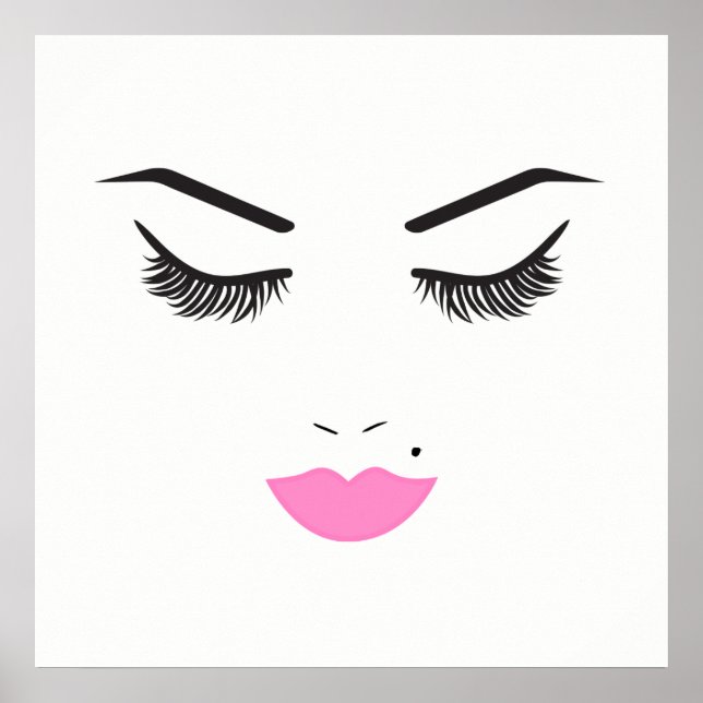 Affiche Maquillage Beauté Visage Cils & Lèvres Roses Chic (Devant)