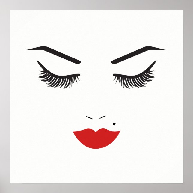Affiche Maquillage de Beauté pour Visage Cils & Lèvres Rou (Devant)