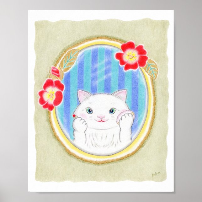 Affiche Maquillage de chaton blanc mignon Art pour enfants (Devant)