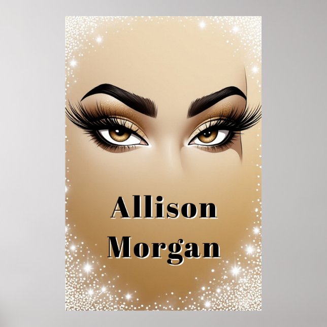 Affiche Maquillage des yeux doré glamour avec longs cils ✨ (Devant)