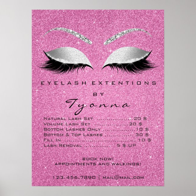 Affiche Maquillage d'or rose gris Liste de prix (Devant)