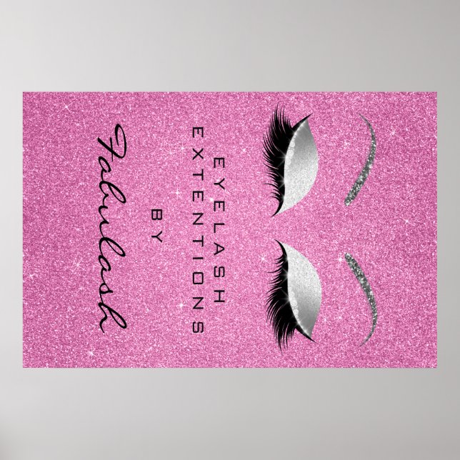 Affiche Maquillage Salon de Beauté Eyebrow Nom Argent Rose (Devant)