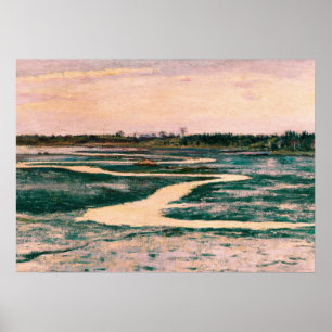 Affiche Marais avec ciel rose Paysage Vintage