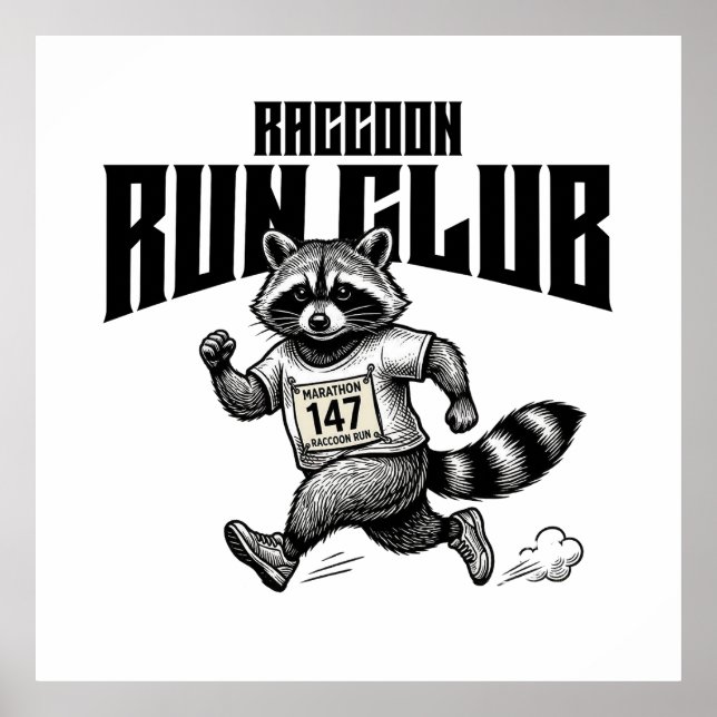 Affiche Marathon du Raccoon Run Club Retro Trash Panda  (Devant)