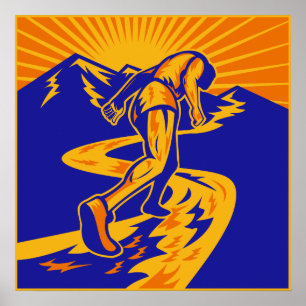 Affiche Marathonien ou trotteur sur la route de montagne