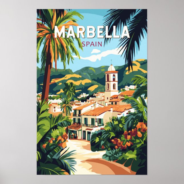 Affiche Marbella Espagne Illustration Art de Voyage Vintag (Devant)