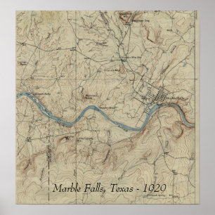 Affiche Marble Falls Texas Carte Vintage 1929