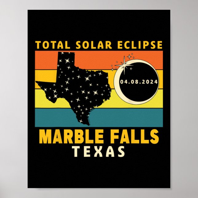Affiche Marble Falls Texas Total Solar Eclipse 2024 (Devant)