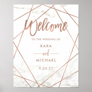 Affiche Marble Faux Rose Gold Mariage géométrique Bienvenu