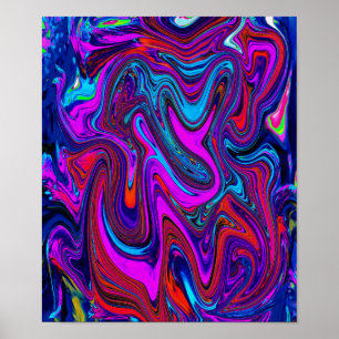 Affiche Marbled Magenta, Blue and Red Abstract Art