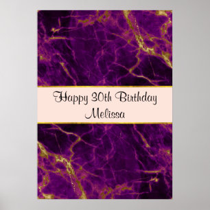 Affiche Marbre Abstrait moderne violet et or Anniversaire