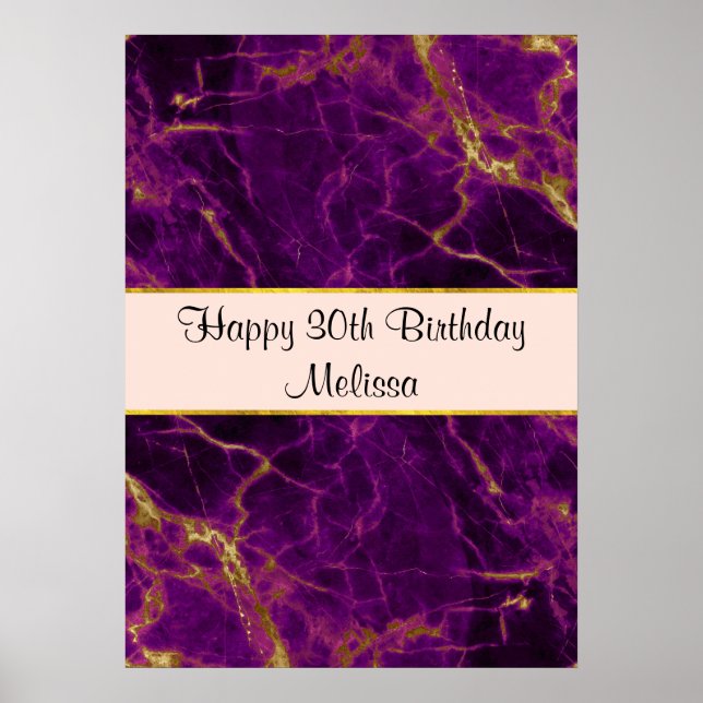 Affiche Marbre Abstrait moderne violet et or Anniversaire (Devant)