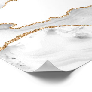 Affiche Marbre Blanc Grisé Agate Raffiné Paillettes Dorées