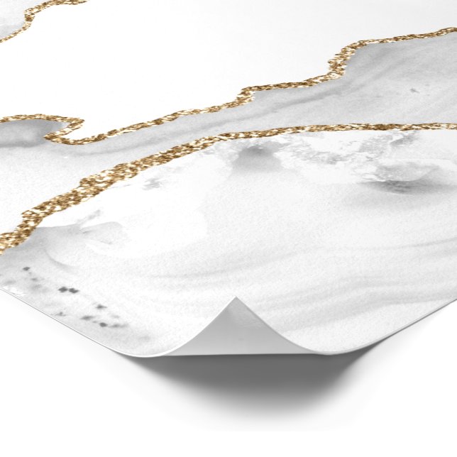 Affiche Marbre Blanc Grisé Agate Raffiné Paillettes Dorées (Coin)