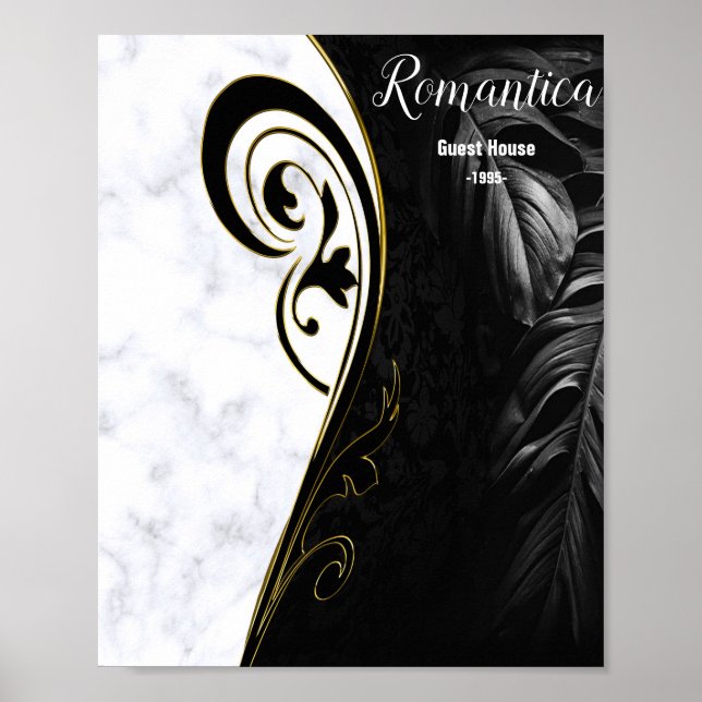Affiche Marbre blanc, Noir, Filigree Or (Devant)