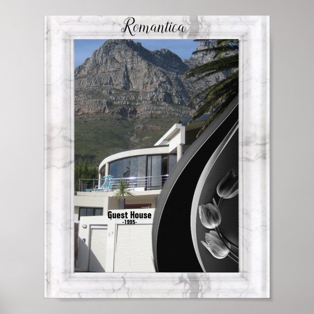 Affiche Marbre blanc - Tulipes Abstraites noires (Devant)