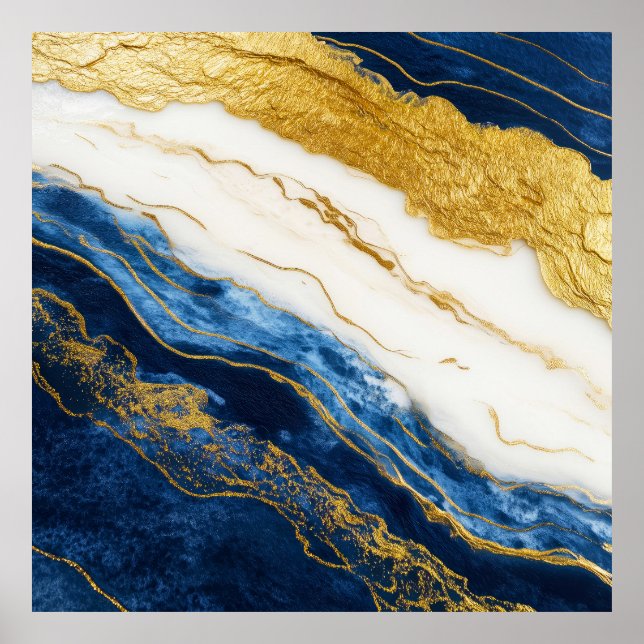 Affiche Marbre bleu marine de luxe et feuille d'or (Devant)