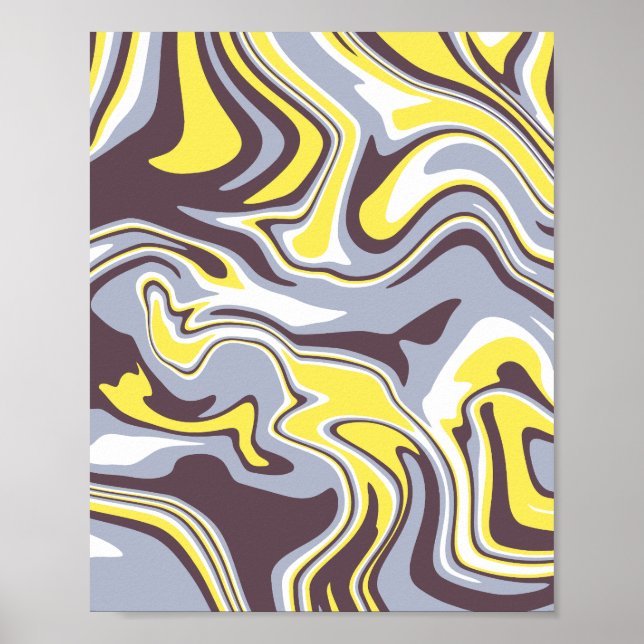 Affiche Marbre fluide avec Jaune et Grey (Devant)