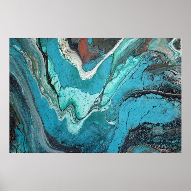 Affiche Marbre fluide de cuivre turquoise Art abstrait acr (Devant)